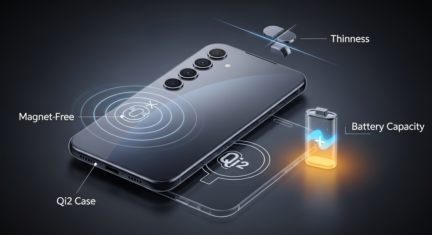 Galaxy S26 磁石非搭載, Qi2 ケース, ワイヤレス充電, Galaxy S26 薄型化