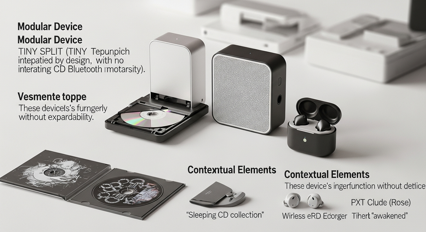 モジュール式CDプレーヤー, CDコレクション 現代活用, ワイヤレスイヤホン CD, 3in1オーディオデバイス, TINYL SPLIT