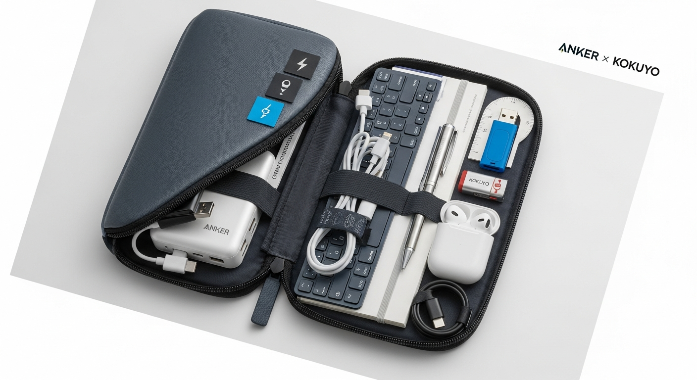 ガジェットポーチ,Anker コクヨ コラボ 事例,モバイルワーク 効率化 収納,リモートワーク 整理術,バッグインバッグ