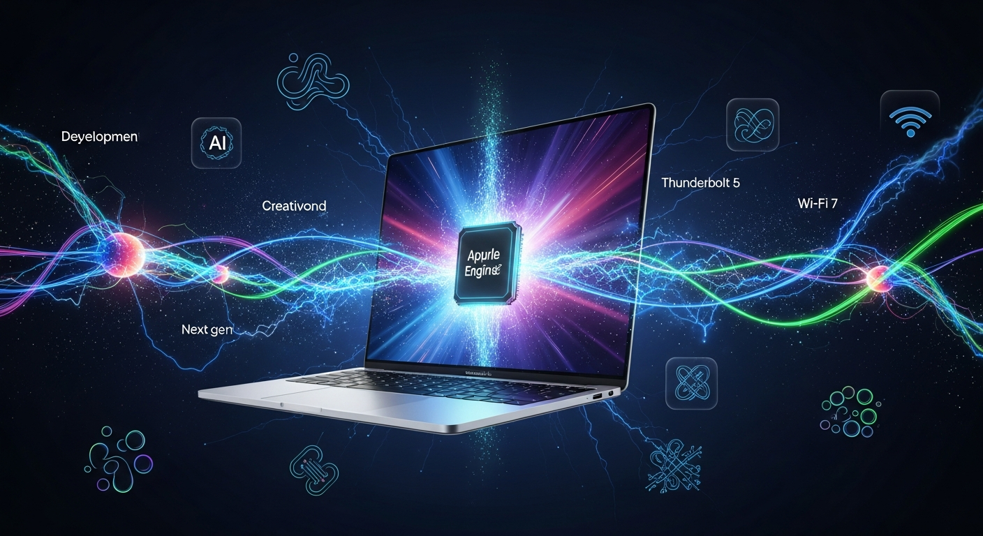 MacBook Pro M5, AI処理性能 向上, オンデバイスAI 活用, Thunderbolt 5, AIワークフロー 効率化